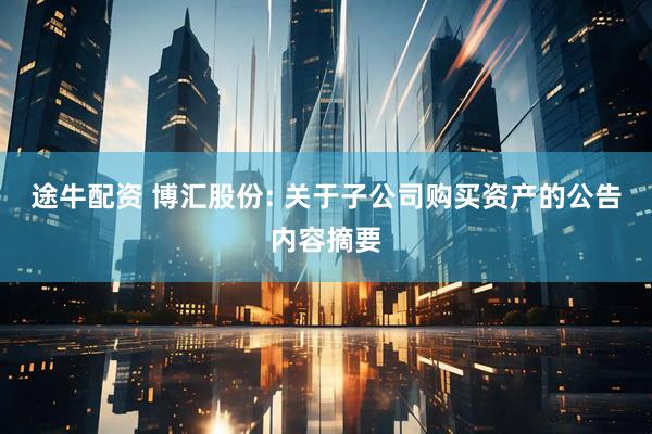 途牛配资 博汇股份: 关于子公司购买资产的公告内容摘要